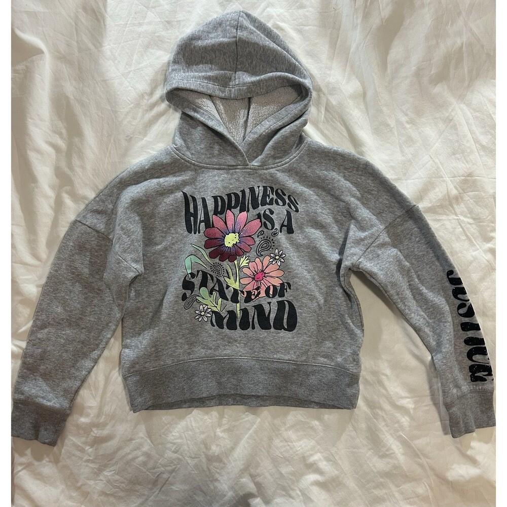 Girls Justice Hoodie Size 7/8 Happiness Is A State of Mind Sweatshirt